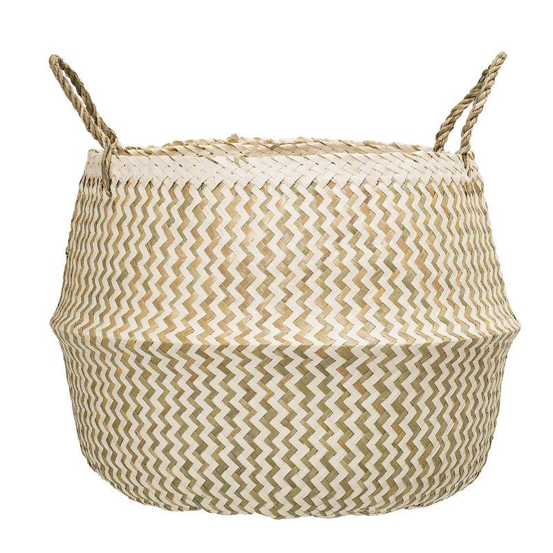 Bloomingville Deko Korb mit Griff aus Seegras in Natur und Weiß, Ø42xH34 cm