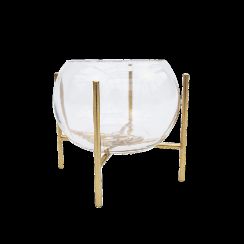 LaLe Living Vase Arzu aus Glas & Eisen in Gold, 18 x 23 cm
