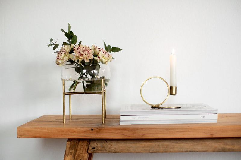 LaLe Living Vase Arzu aus Glas & Eisen in Gold, 18 x 23 cm Preisnachlass