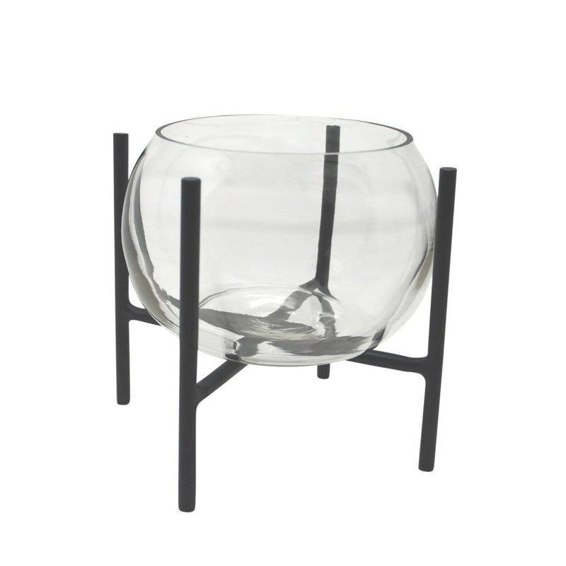LaLe Living Vase Arzu aus Glas & Eisen in Schwarz, 18 x 23 cm VIP-Rabatte