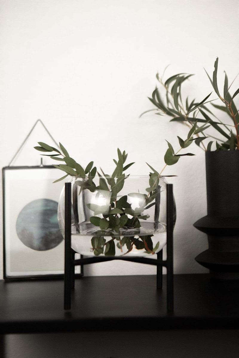 LaLe Living Vase Arzu aus Glas & Eisen in Schwarz, 18 x 23 cm VIP-Rabatte