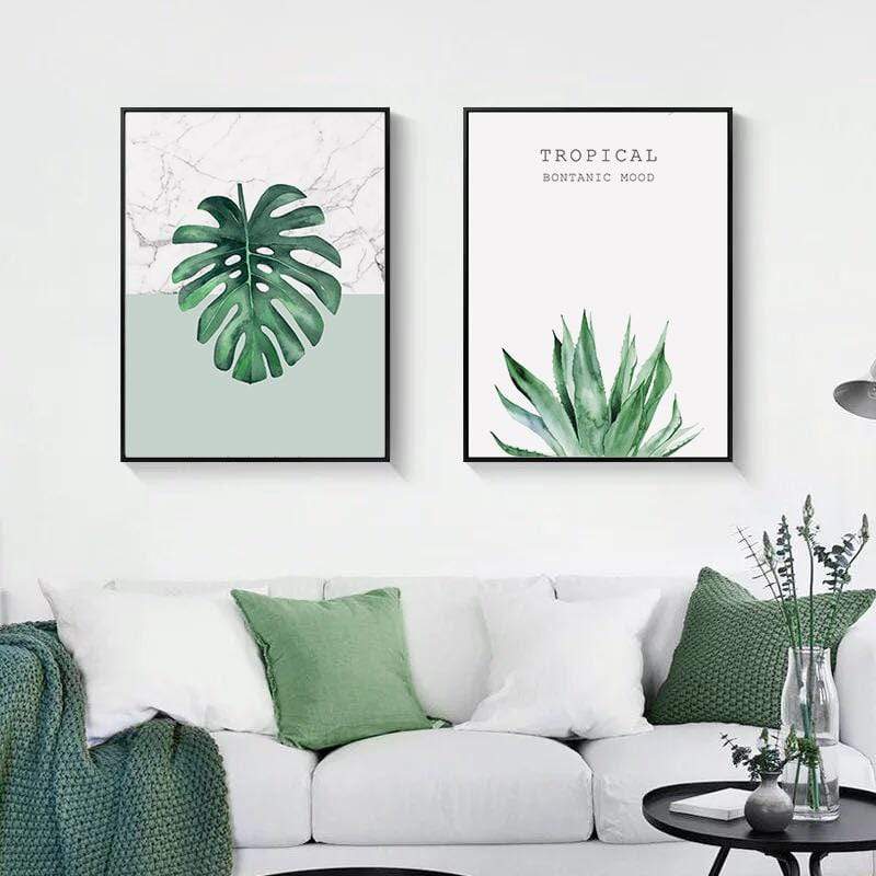 LaLe Living Bild Leinwanddruck mit Monstera Deliciosa Pflanzen Motiv auf Marmor in A3 / A4 Limitierter Zeitrabatt