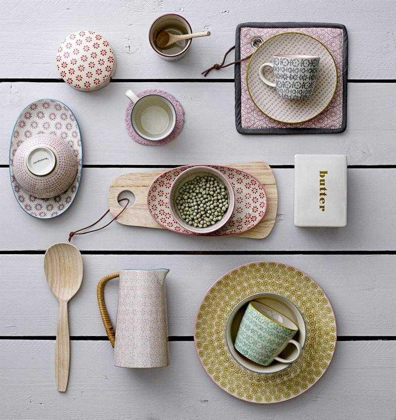 Bloomingville Teller Bunt mit Blumendekor Karine, 4er Set Schlussverkauf