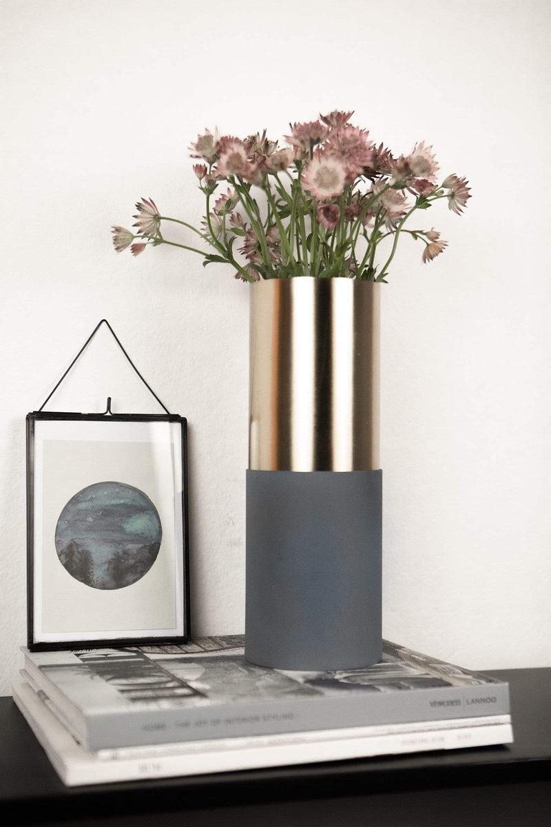 LaLe Living Vase Elya in Rauchblau & Gold, H28 cm Outlet