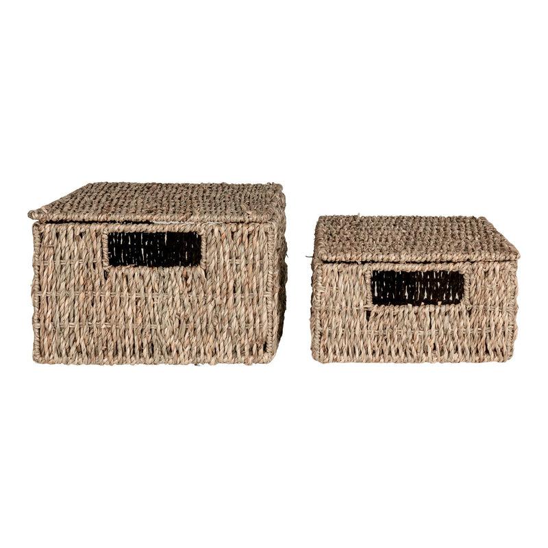 House Nordic Aufbewahrungskörbe 2er Set Venoso mit Deckel aus Seegras Super Sparpreis
