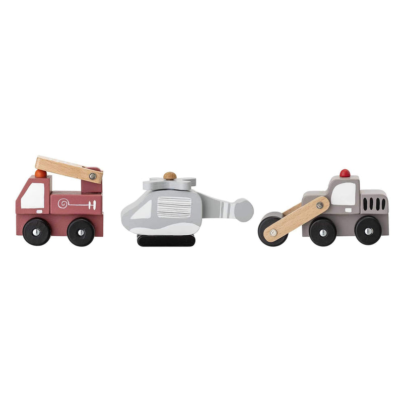 Bloomingville Fahrzeuge aus Holz 3er Set - Feuerwehr, Helikopter, Straßenwalze Bis zu 55% Rabatt