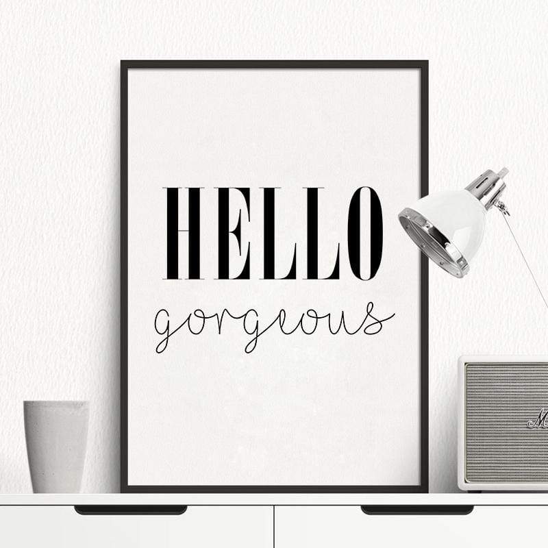 LaLe Living Bild Leinwanddruck mit "HELLO Gorgeous" Schriftzug 50% Rabatt mit kostenlosem Versand