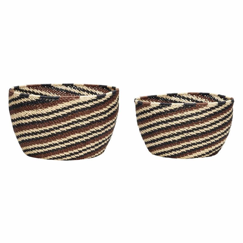 Hübsch 2er Korbset aus Papier in Schwarz & Natur im Angebot
