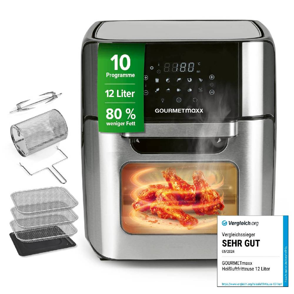 GOURMETmaxx Digitale Heißluftfritteuse - 12 l - Edelstahl/Schwarz Saisonale Angebote