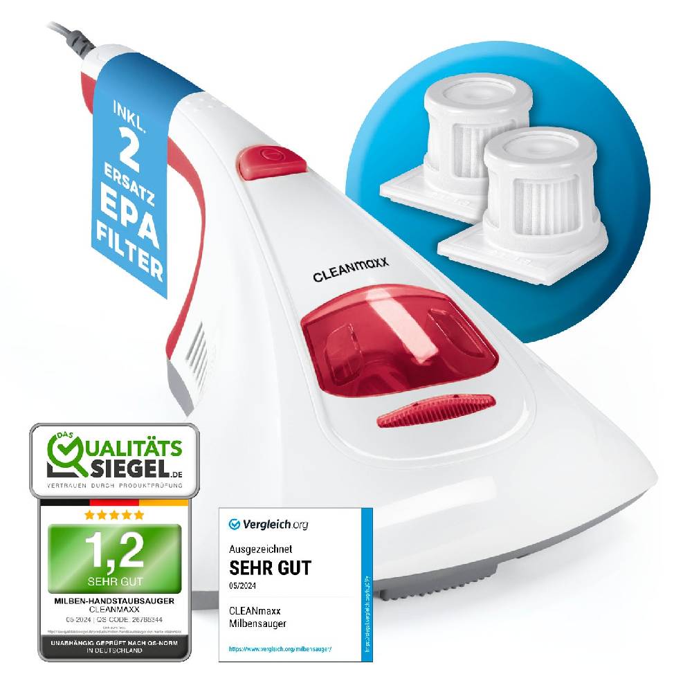 CLEANmaxx Milbensauger Vibration + 2 EPA-Filter - Weiß/Rot Top Angebot