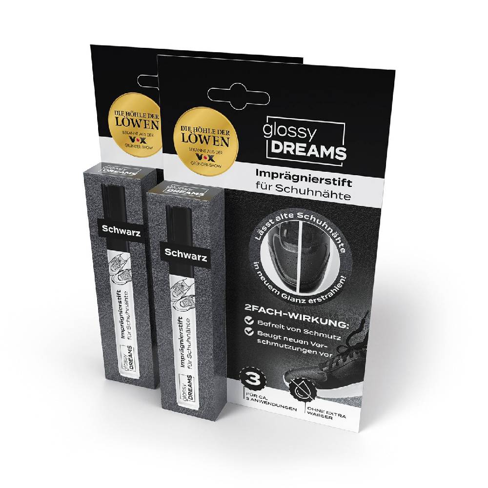 Glossy Dreams Nahtstift - Imprägnierstift für Schuhnähte - schwarz - 2er-Set (2x 8 ml) VIP-Rabatte