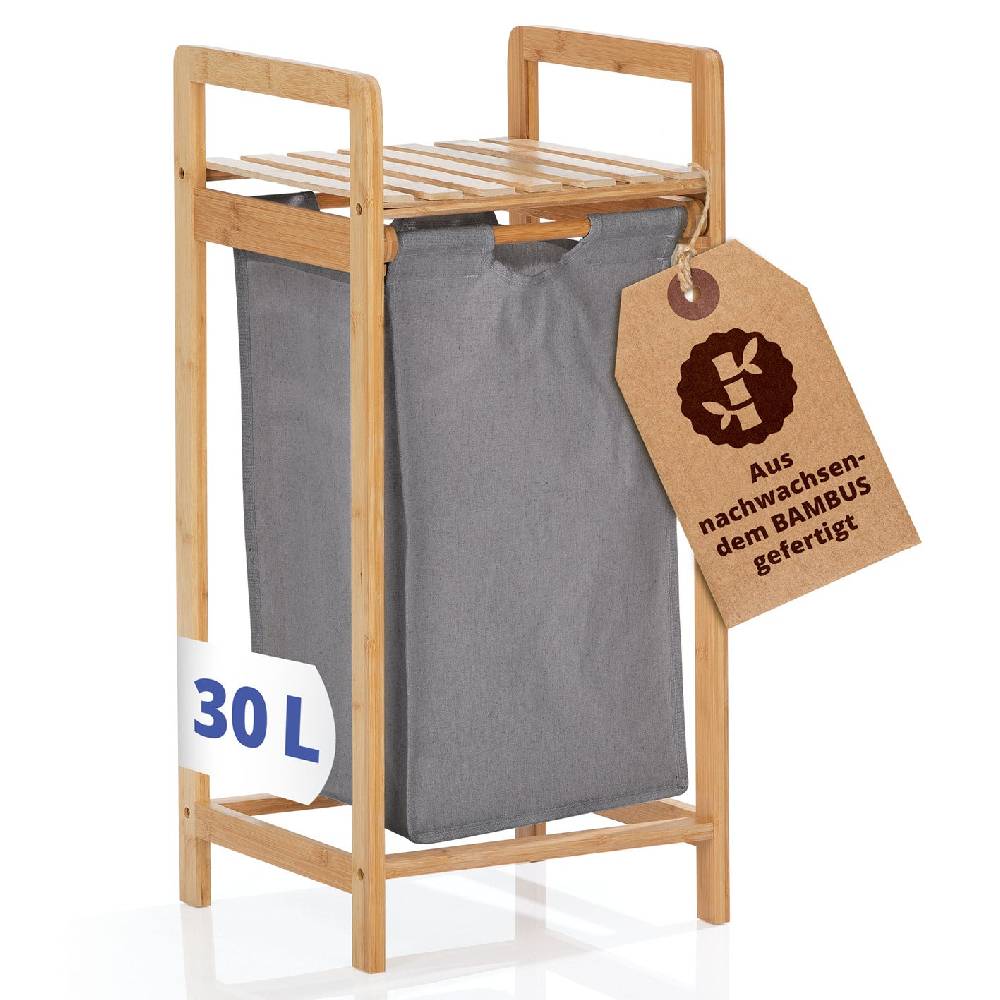LUMALAND Bambus Wäschekorb mit ausziehbarem Wäschesack - 33 x 33 x 73 cm - Beige Wochenangebot
