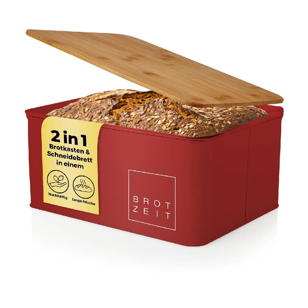 LUMALAND Cuisine Brotkasten aus Metall mit Bambus Deckel - Rechteckig 30,5 x 23,5 x 14 cm - Rot Bis zu 60% Rabatt
