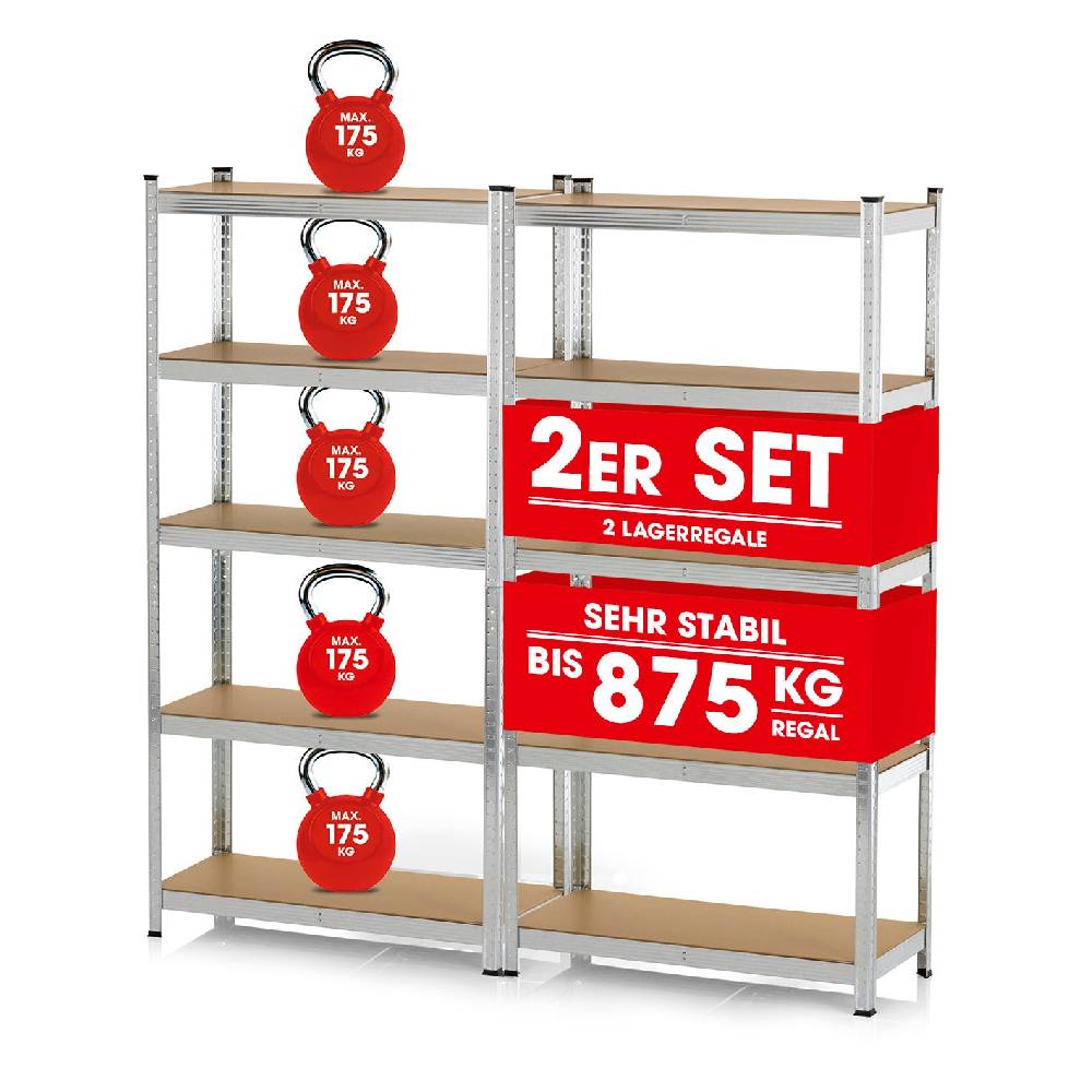 EASYmaxx Schwerlastregal & Werkbank 2er-Set - 180 x 90 x 40 cm - 1750 kg Traglast, 175 kg pro Ebene Jubiläumsangebot