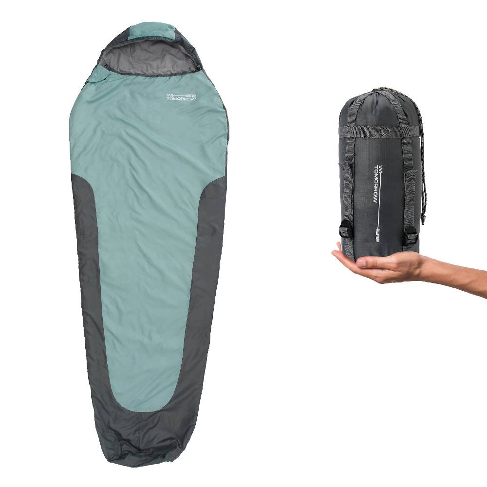 Where Tomorrow Schlafsack Small & Light - Mumienschlafsack mit Tasche - 220 x 80 x 50 cm - Hellblau-Grau Super Sparpreis