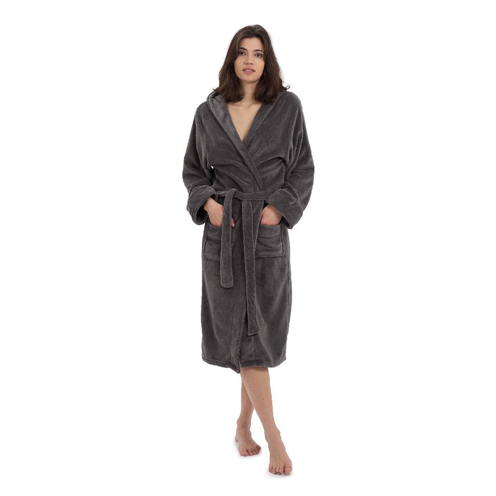 LUMALAND Luxury Mikrofaser Bademantel mit Kapuze für Damen und Herren - Grau - Größe M Preisnachlass