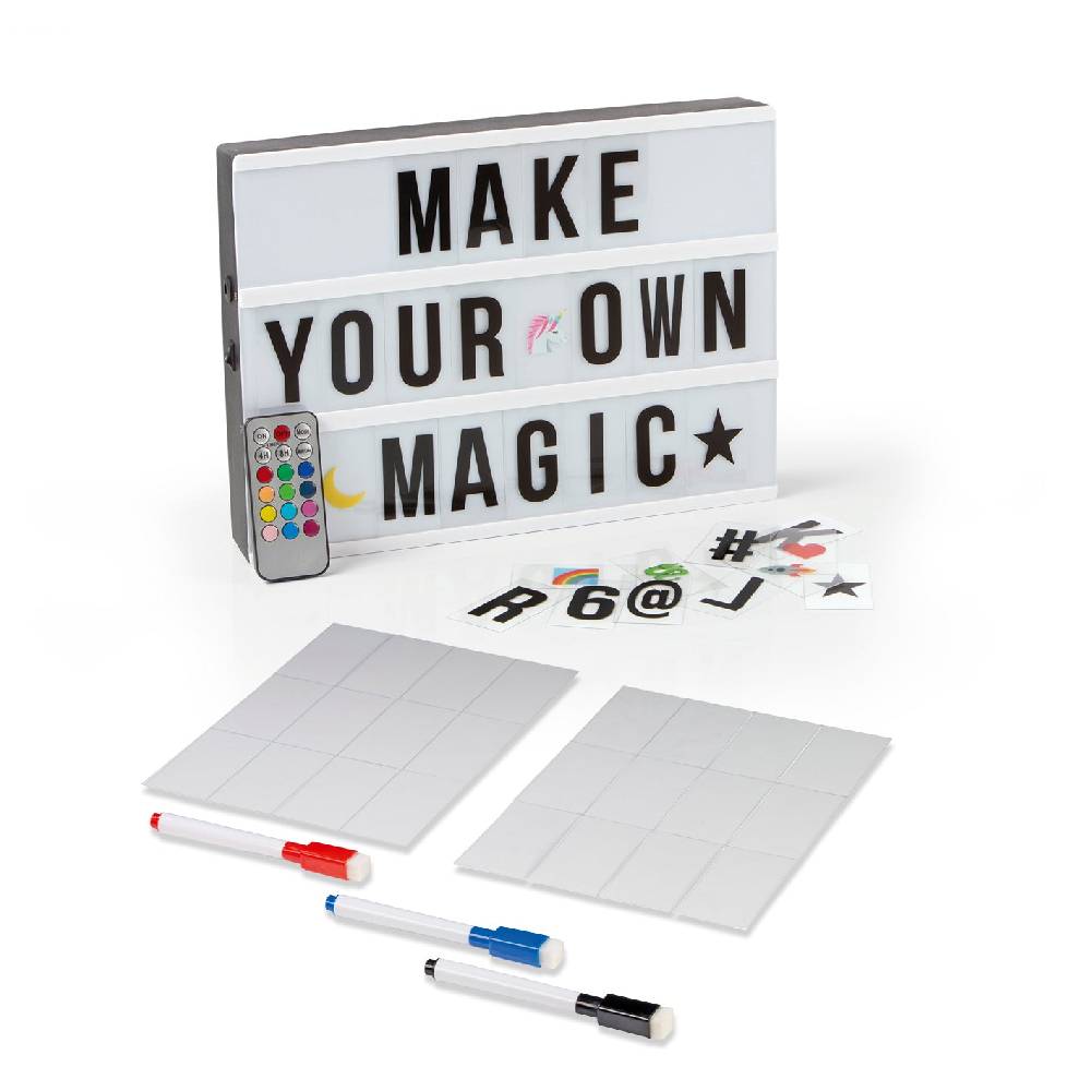 EASYmaxx LED-Leuchtkasten A4 mit 173 Buchstaben, Zahlen & Symbolen & 150 bunten Mood Pics inkl. Schreib-Set (3 Stifte & 20 Karten)