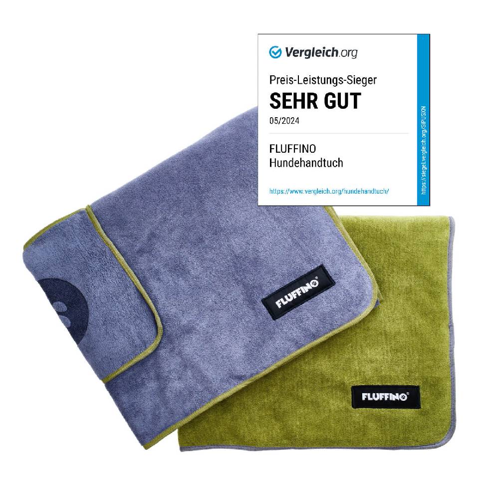 FLUFFINO® Hundehandtuch Mikrofaser – 2er-Pack - 120 x 70 cm - Grau & Grün Preisnachlass