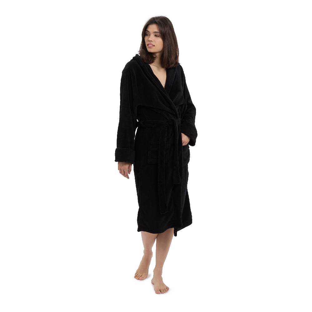LUMALAND Luxury Mikrofaser Bademantel mit Kapuze für Damen und Herren - Schwarz - Größe L Bis zu 55% Rabatt