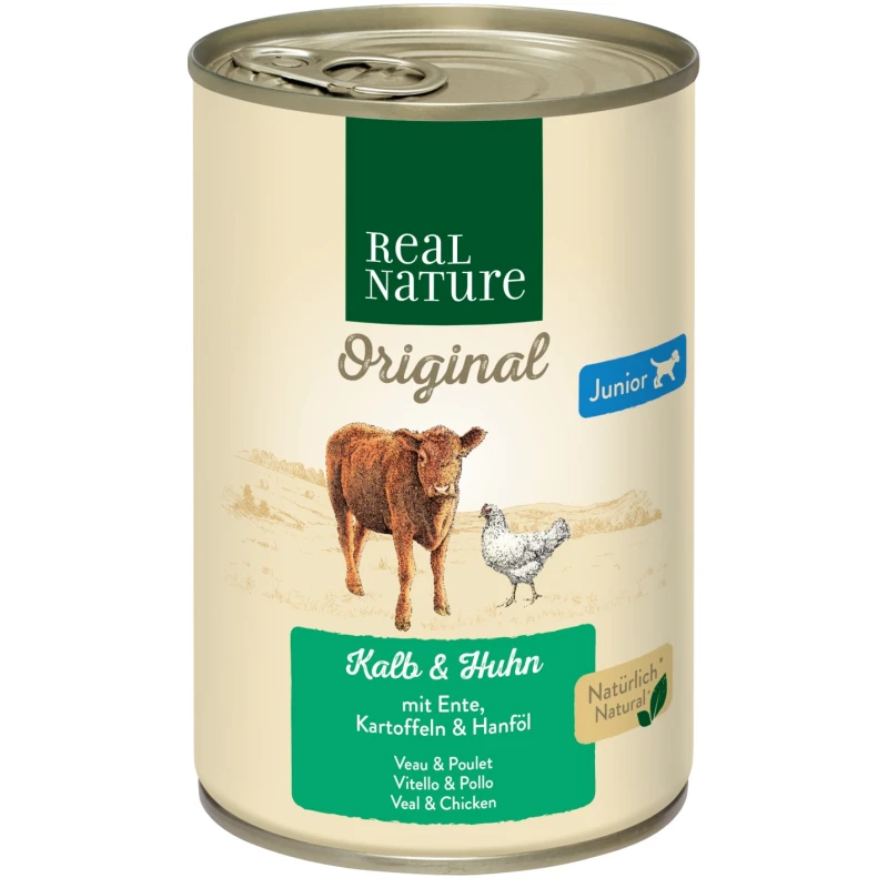 fressnapf REAL NATURE Original Nassfutter für Hunde Junior Kalb & Huhn 6x400 g Speichern exportieren