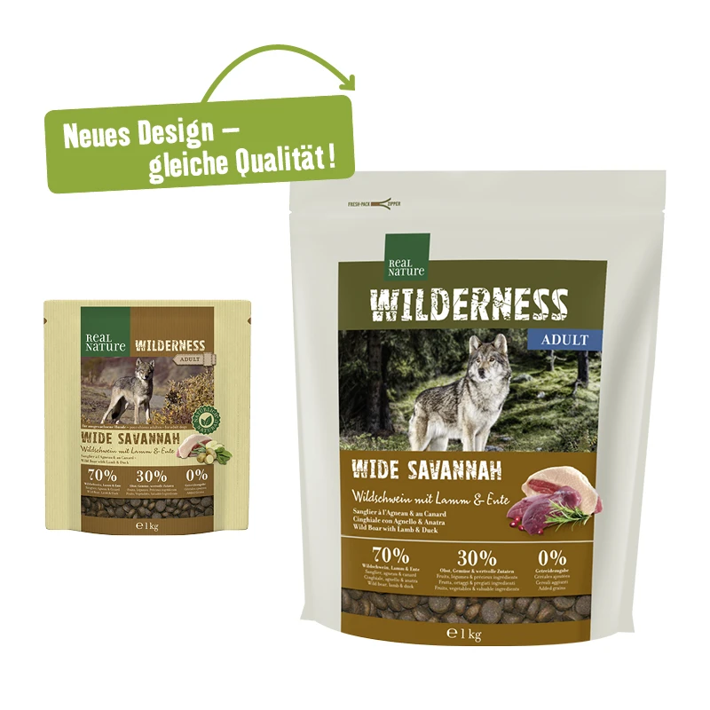 fressnapf REAL NATURE WILDERNESS Wide Savannah Wildschwein mit Lamm & Ente 1 kg Schlussverkauf