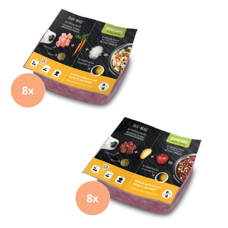 fressnapf ProCani BARF Komplettmenü TK-Blockware Napffertig Probierpaket Geflügel 16x500 g