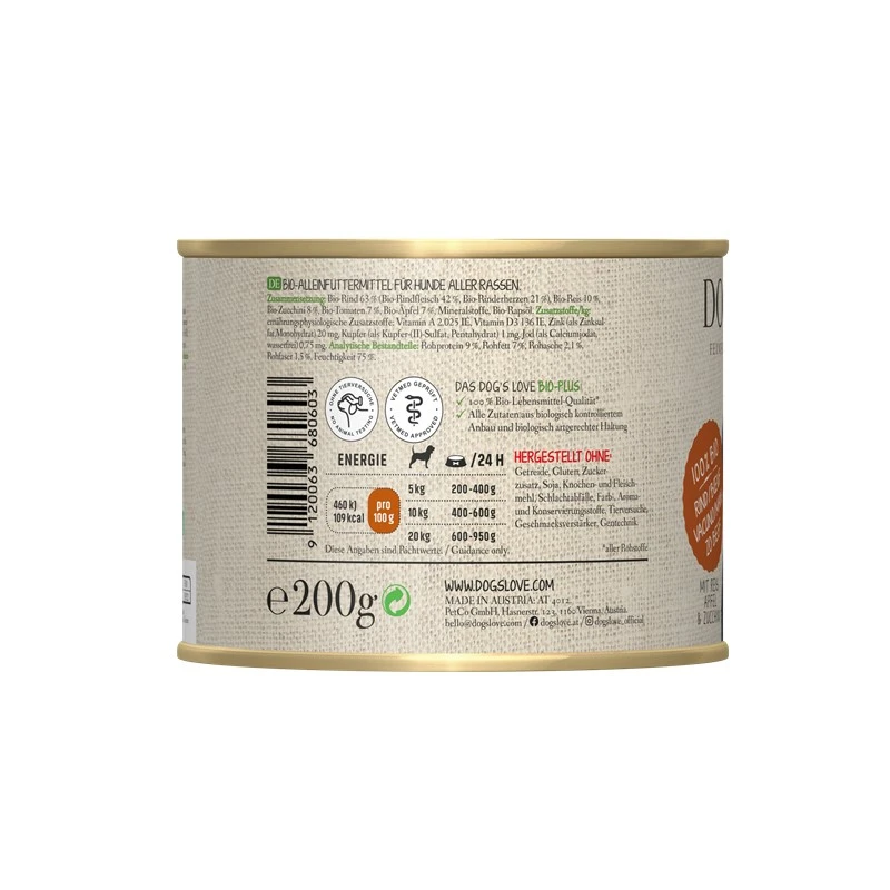 fressnapf DOG'S LOVE BIO 6x200g Rind mit Reis Apfel & Zucchini Saisonschlussverkauf