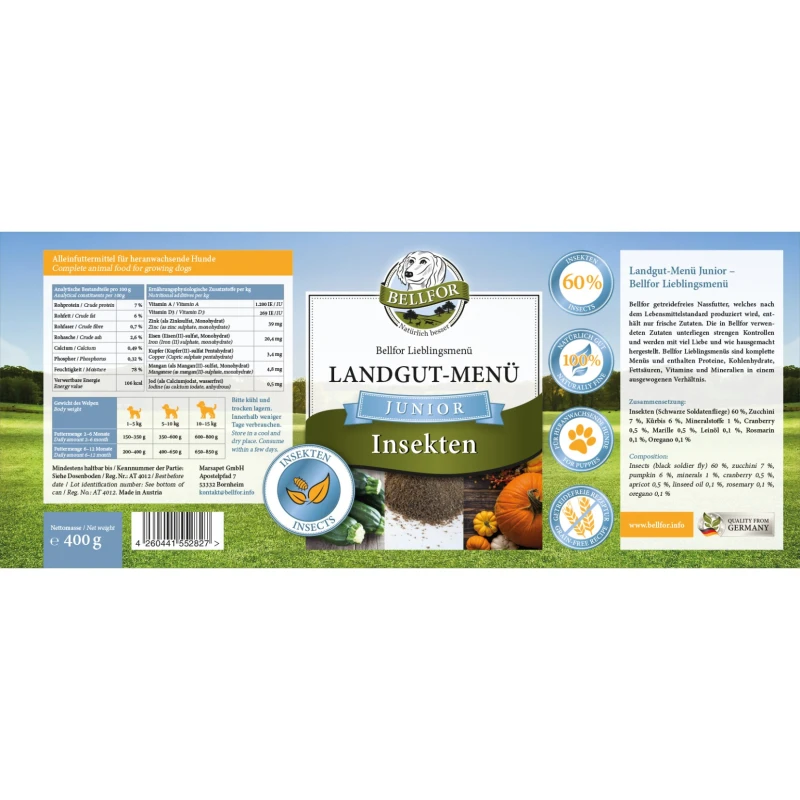 fressnapf Bellfor Hundefutter Nass mit Insekten für Welpen - Landgut-Menü Junior - 400g Exklusive Angebote