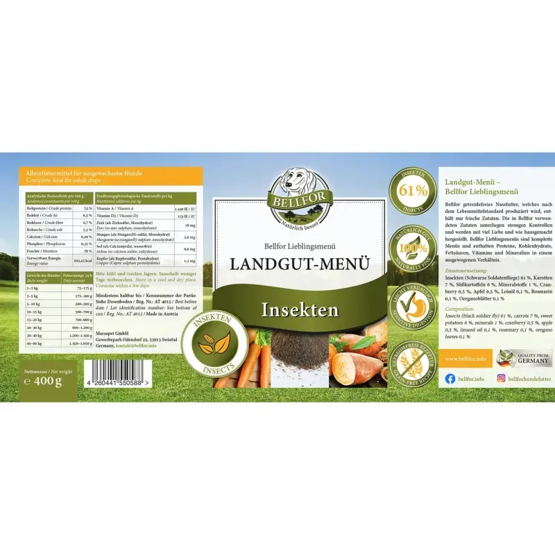 fressnapf Bellfor Hundefutter Nass mit Insekten Landgut-Menü - 400g Blitzangebot