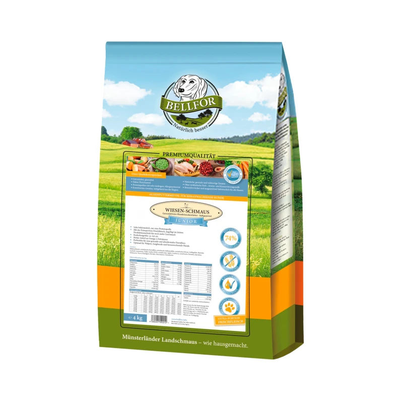 fressnapf Bellfor Trockenfutter für Welpen und Junge Hunde mit Huhn - Wiesen-Schmaus Junior - 4 kg Tiefpreis