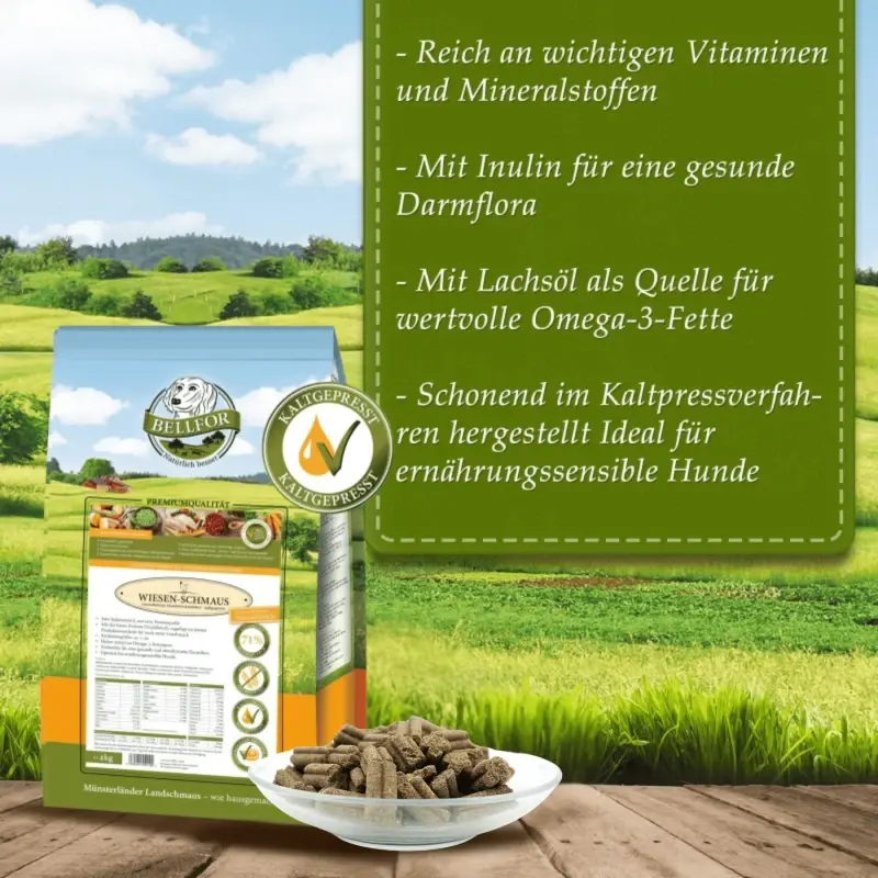 fressnapf Bellfor Trockenfutter für Hunde mit Huhn - Wiesen-Schmaus - 4 kg Super Sparpreis