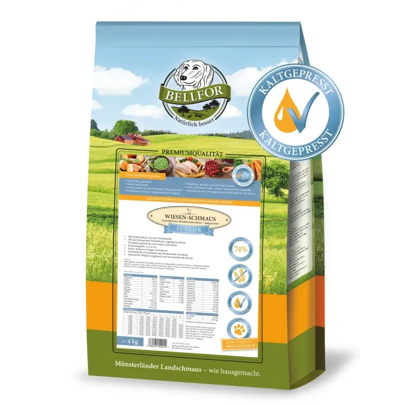 fressnapf Bellfor Welpenfutter Set für große Rassen - Wiesen-Schmaus Junior 4 kg + Freiland-Happen 200g + Gelenke & Knochen Complete-Snack 150g Letzte 3 Tage