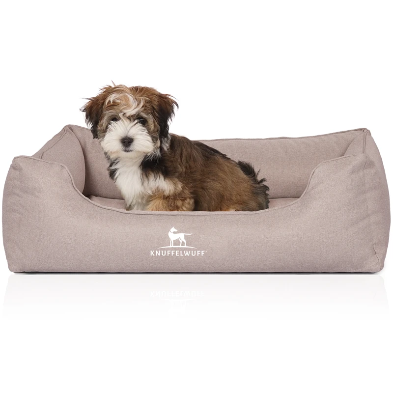 fressnapf Knuffelwuff Orthopädisches Hundebett Luisa aus Velours mit feinem Handwebcharakter Sunshine Edition beige M-L Fabrikladen