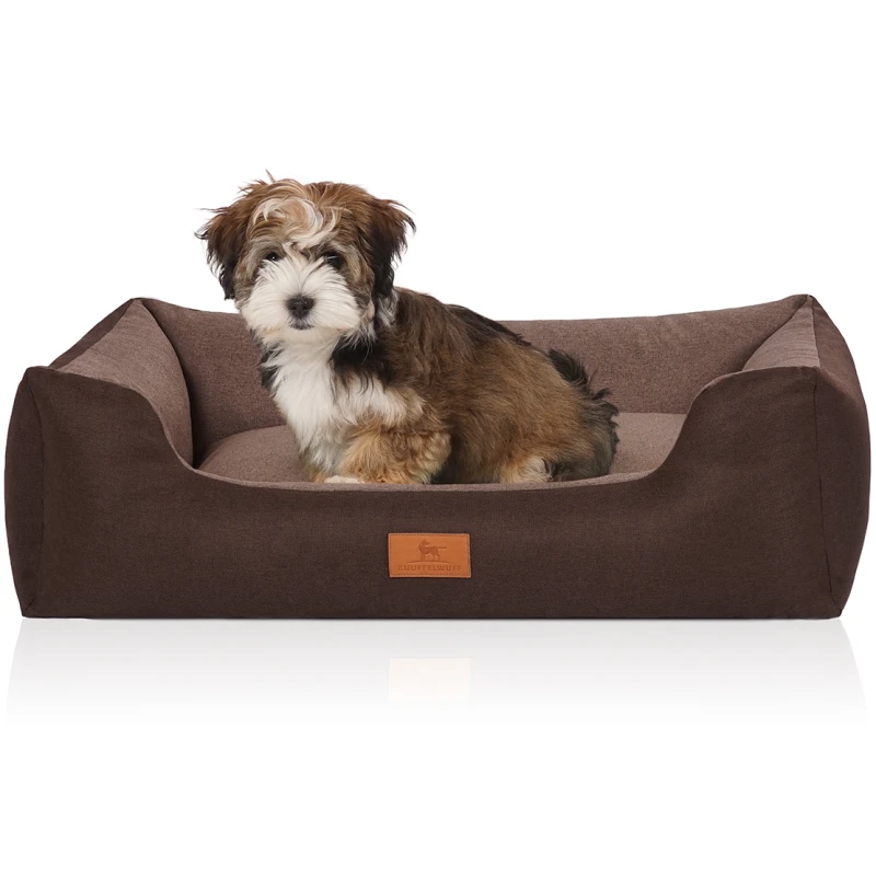 fressnapf Knuffelwuff Hundebett Luke aus Velours mit feinem Handwebcharakter braun M-L Im Verkauf