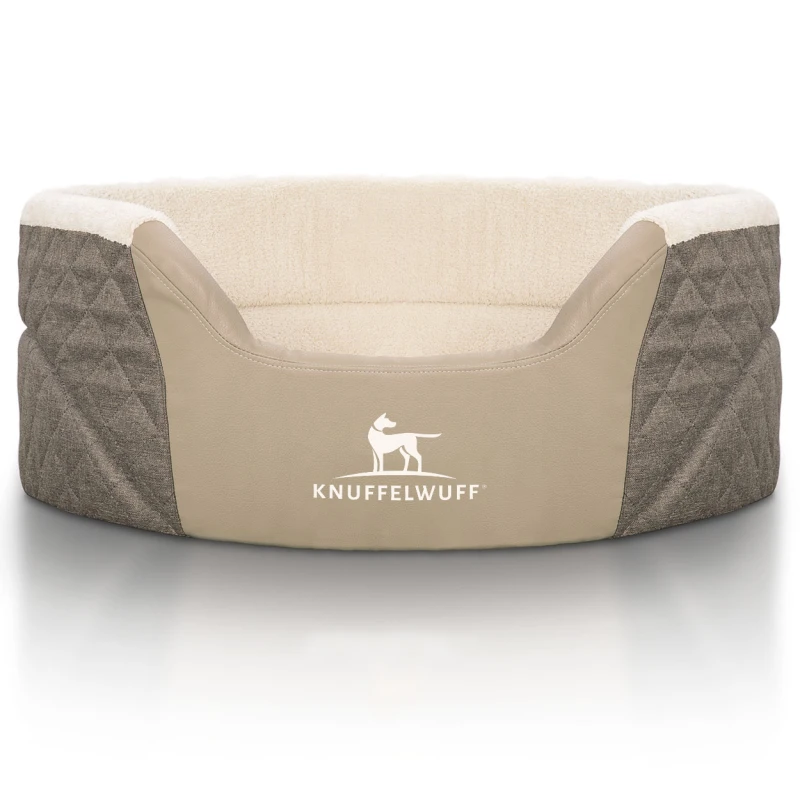 fressnapf Knuffelwuff Orthopädisches Hundebett Lena aus Velours und Kunstleder mit hohem Schaumstoffrand braun/ beige M-L 2025