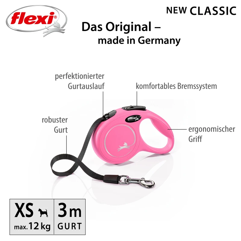 fressnapf Flexi New Classic Gurt pink XS 3 m 12 kg 50% Rabatt mit kostenlosem Versand