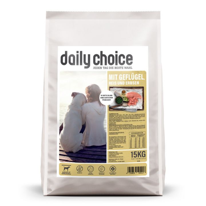 petspremium daily choice mit Geflügel Reis und Erbsen Basic Trockenfutter 15 kg