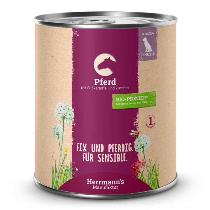 petspremium Herrmann's Pferd mit Süßkartoffel und Zucchini Selection Sensible Nassfutter 12 x 800 g