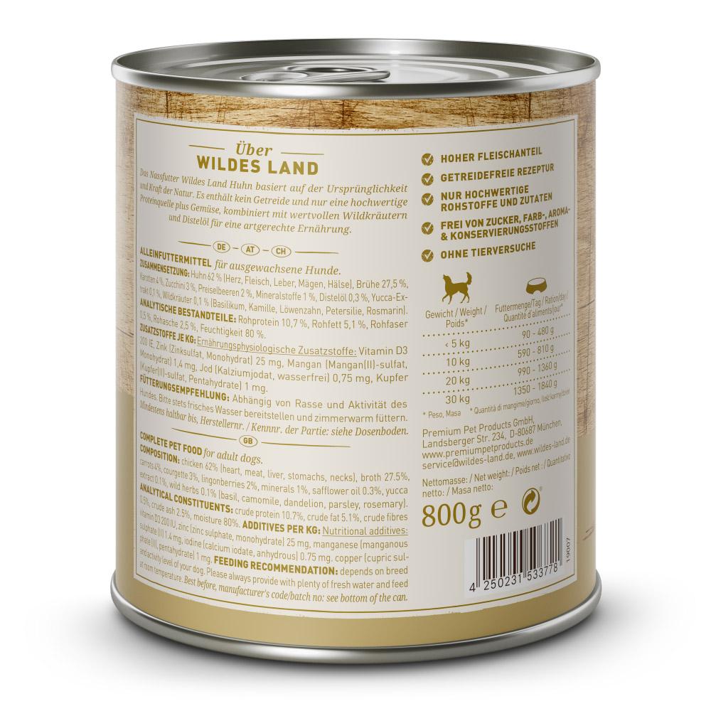 petspremium Wildes Land Huhn mit Karotten Zucchini Wildkräutern und Distelöl Classic Adult Nassfutter 6 x 800 g Fabrikverkauf