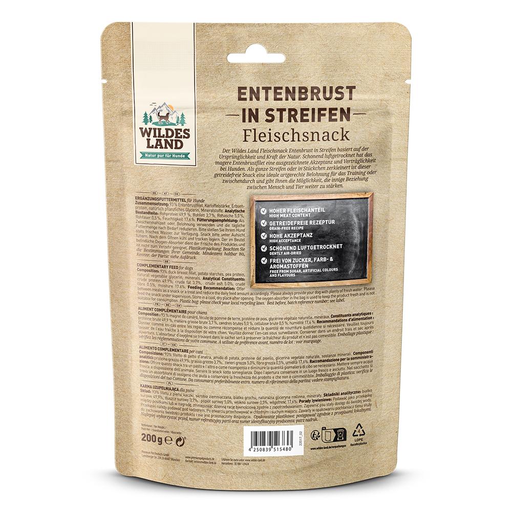 petspremium Wildes Land Entenbrust in Streifen Fleischsnacks Snack 8 x 200 g Super Rabatt