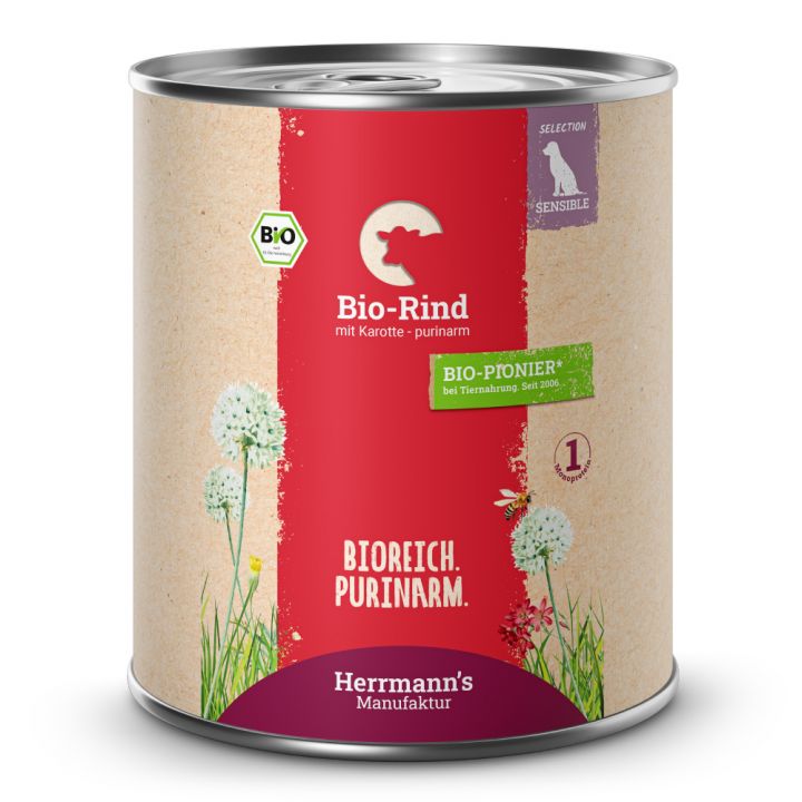 petspremium Herrmann's Bio Rind mit Karotten - purinarm Selection Sensible Nassfutter 24 x 800 g Im Verkauf