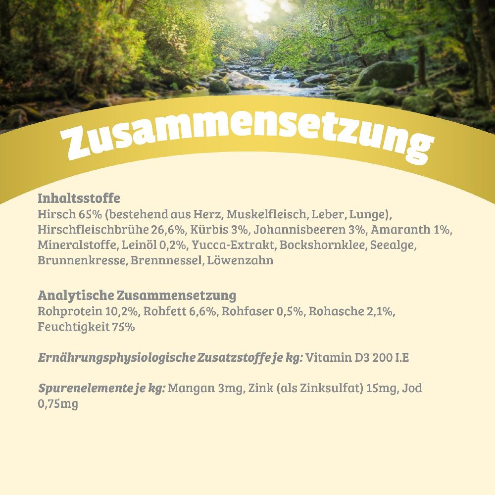 petspremium Natural Hirsch mit Kürbis Johannisbeeren Amaranth und Leinöl Nassfutter 12 x 800 g Saisonschlussverkauf