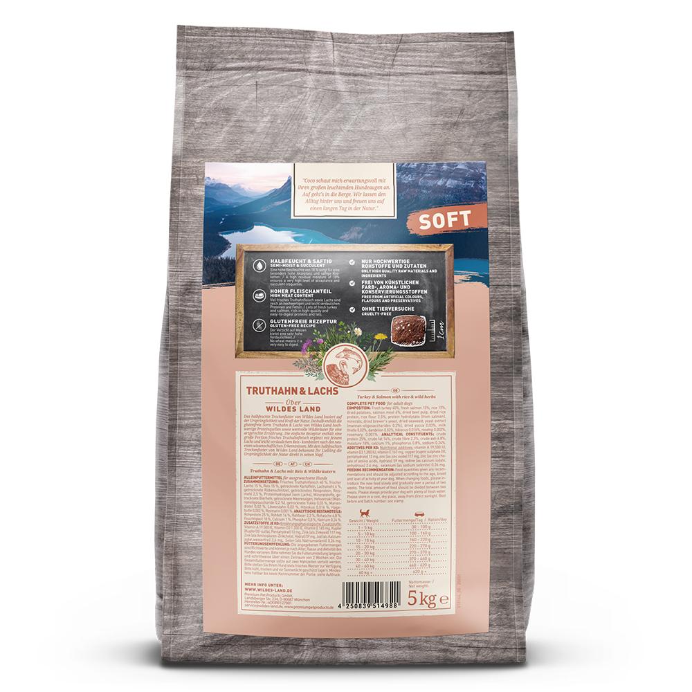 petspremium Wildes Land Truthahn und Lachs mit Reis und Wildkräutern Soft Adult Trockenfutter 3 x 5 kg Lagerräumung