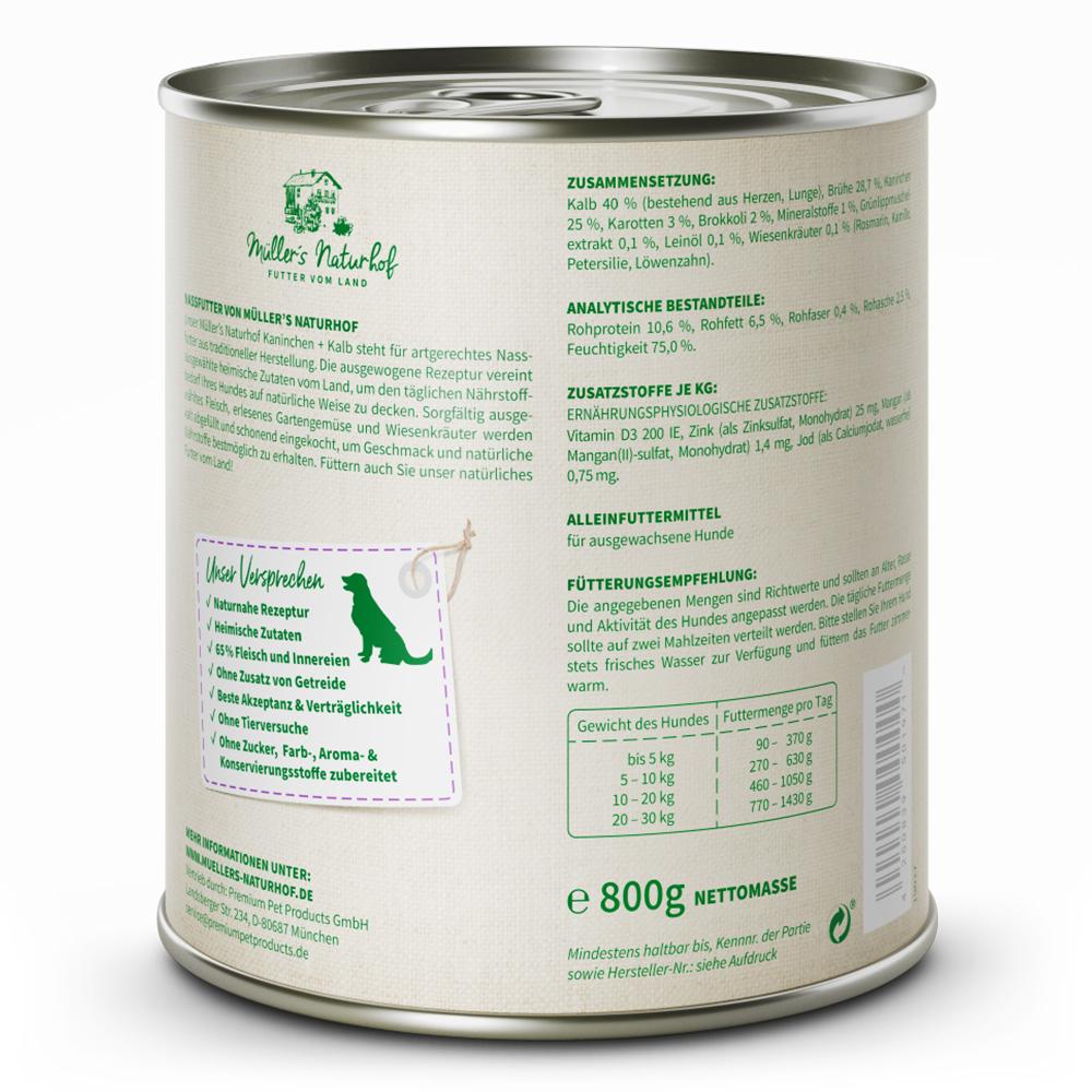 petspremium Müller’s Naturhof Kaninchen und Kalb Traditionell Nassfutter 6 x 800 g Heißer Verkauf
