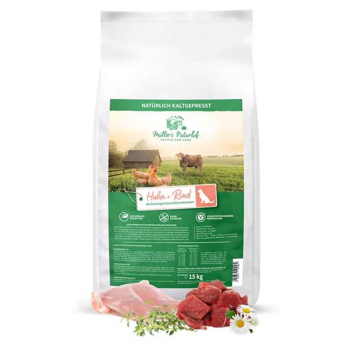 petspremium Müller’s Naturhof Huhn und Rind Getreidefrei Trockenfutter 2 x 15 kg Begrenzte Freigabe