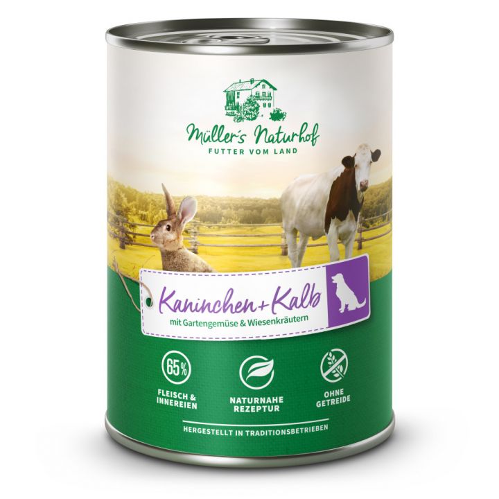 petspremium Müller’s Naturhof Kaninchen und Kalb Traditionell Nassfutter 24 x 400 g