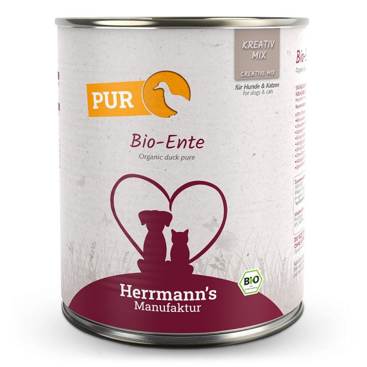 petspremium Herrmann's Bio Ente Reinfleisch Kreativ-Mix Ergänzung Nassfutter 24 x 800 g Letzter Tag
