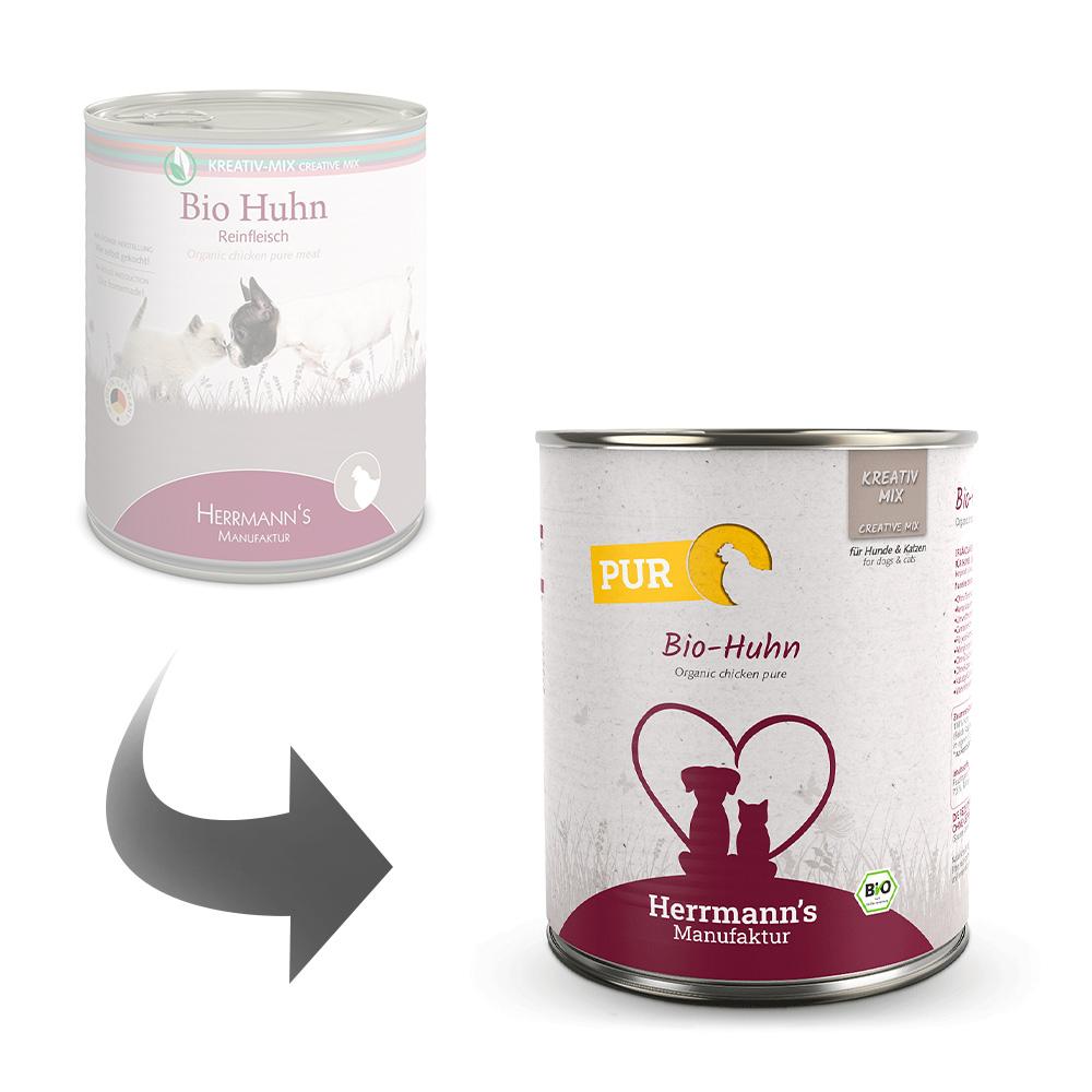 petspremium Herrmann's Bio Huhn Reinfleisch Kreativ-Mix Ergänzung Nassfutter 24 x 800 g 2025