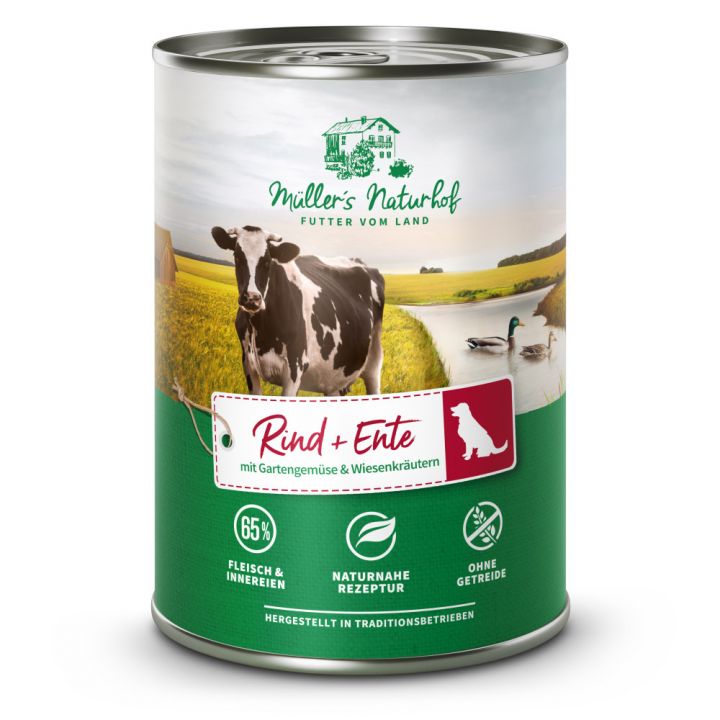 petspremium Müller’s Naturhof Rind und Ente Traditionell Nassfutter 24 x 400 g Jubiläumsangebot