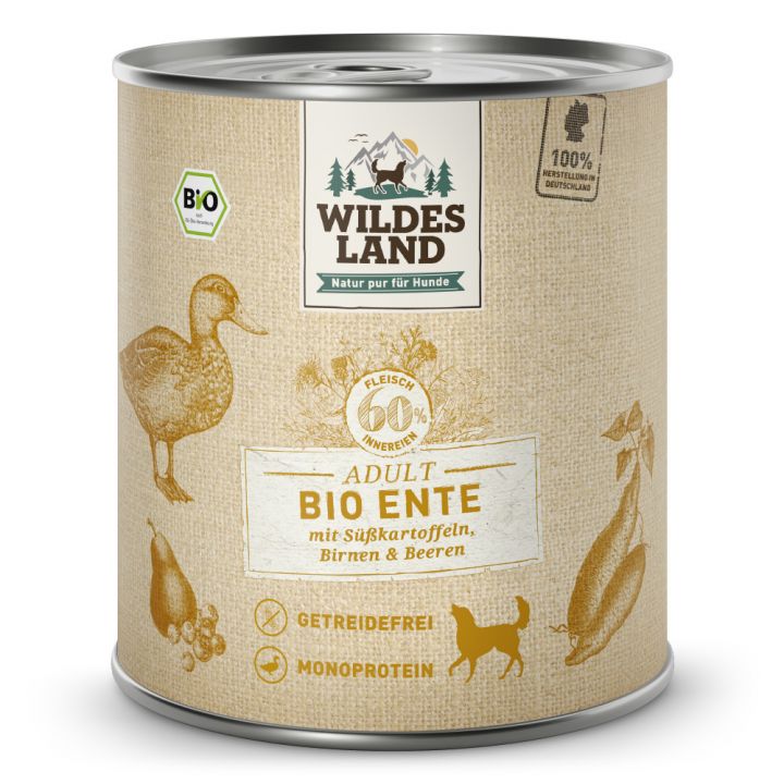petspremium Wildes Land Ente mit Süßkartoffeln Birnen & Beeren BIO Adult Nassfutter 6 x 800 g Zeitlich begrenztes Angebot